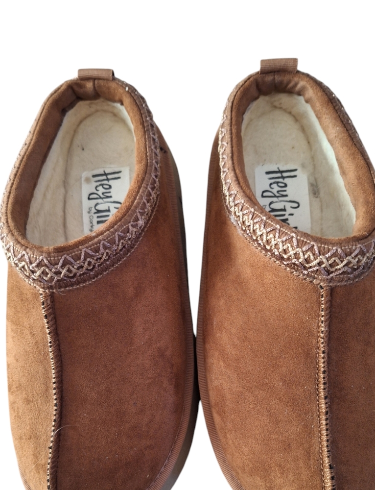 Corkys Pillow Talk Clog Slippers in Tobacco Faux Suede